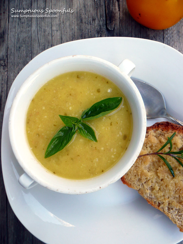 Sunshine Soup {Yellow Tomato Basil} ~ Sumptuous Spoonfuls #soup #recipe