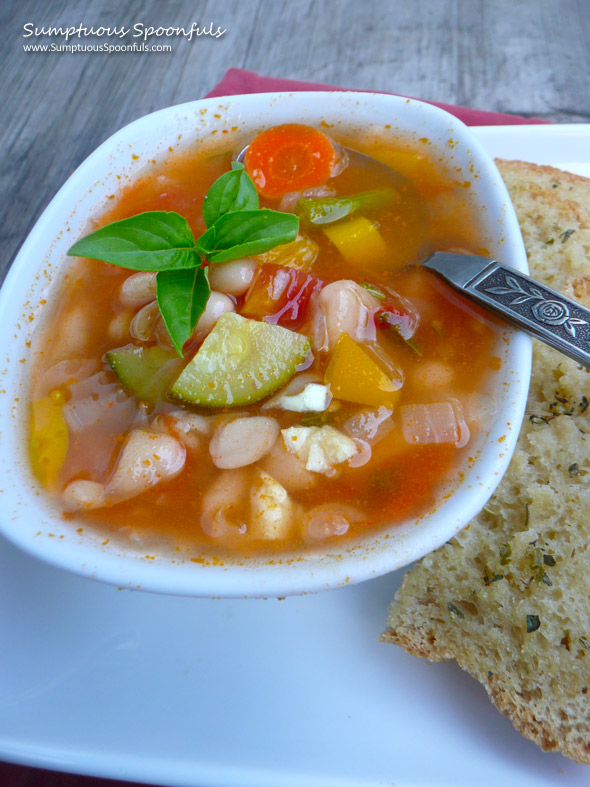 White Bean Garden Soup ~ Sumptuous Spoonfuls #soup #recipe