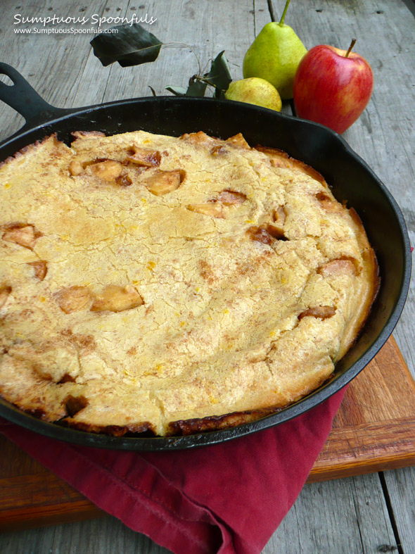 Caramelized Apple Pear Dutch Baby ~ Sumptuous Spoonfuls #breakfast #recipe