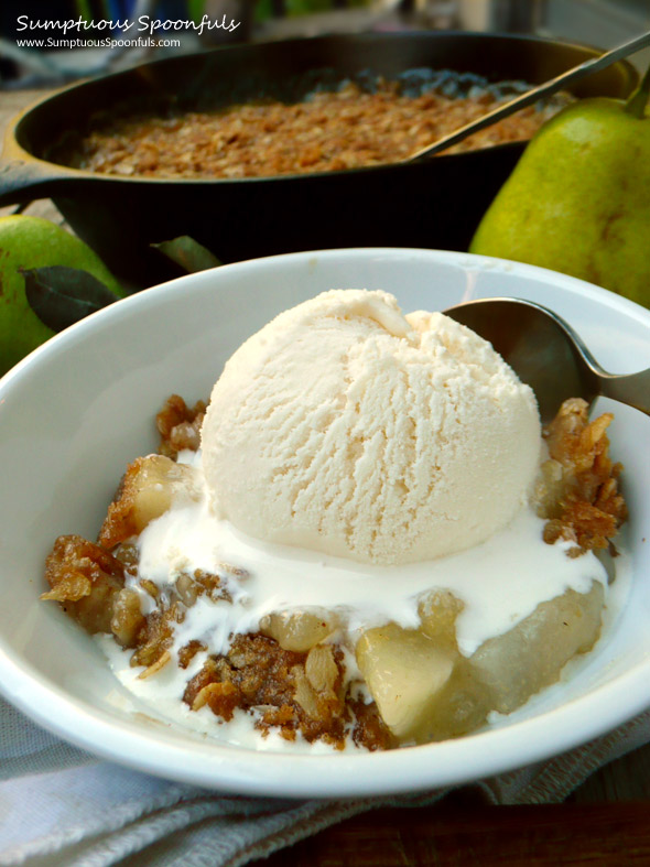 Lemon Cardamom Pear Crisp ~ Sumptuous Spoonfuls #dessert #recipe