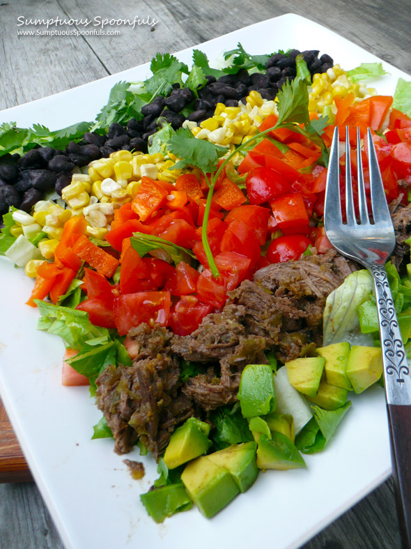 Mexican Carnitas Cobb Salad ~ Sumptuous Spoonfuls #salad #recipe