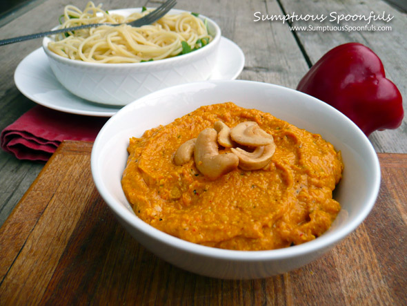 Smoky Red Pepper Cashew Cream Sauce ~ Sumptuous Spoonfuls #sauce #recipe