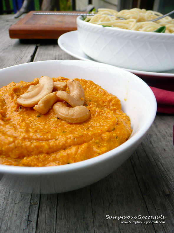 Smoky Red Pepper Cashew Cream Sauce ~ Sumptuous Spoonfuls #sauce #recipe