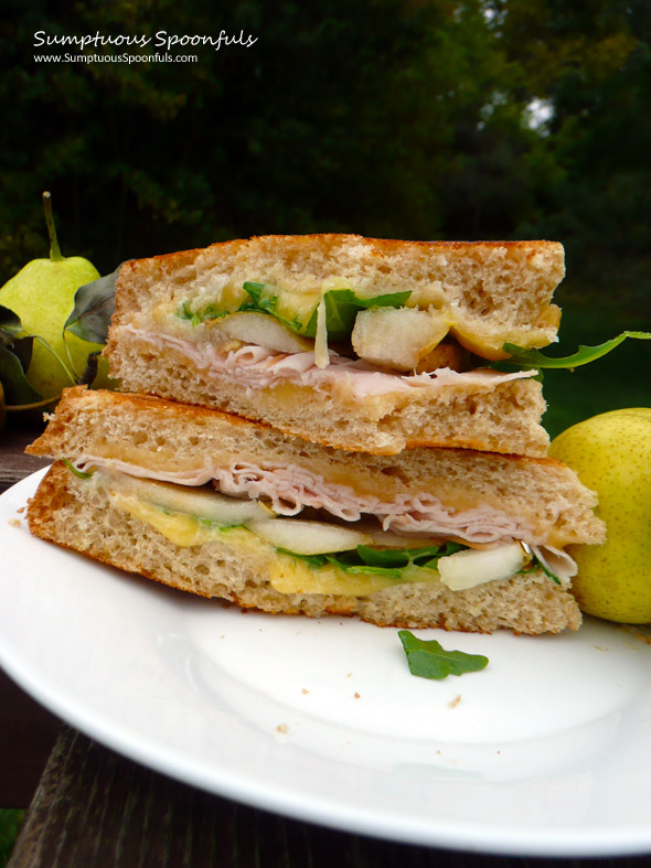 Smoky Grilled Turkey, Gouda & Pear Sandwich with Arugula ~ Sumptuous Spoonfuls #sandwich #recipe
