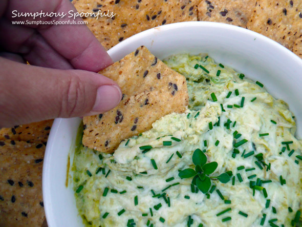 Triple A Dip (Avocado Asiago & Artichoke) ~ Sumptuous Spoonfuls #dip #recipe