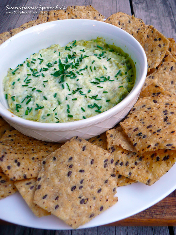 Triple A Dip (Avocado Asiago & Artichoke) ~ Sumptuous Spoonfuls #dip #recipe