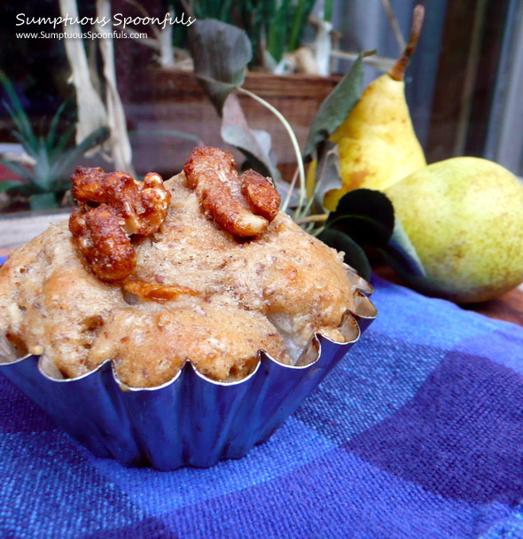 Walnut Whole Wheat Pear Chai Muffins ~ Sumptuous Spoonfuls #muffin #recipe