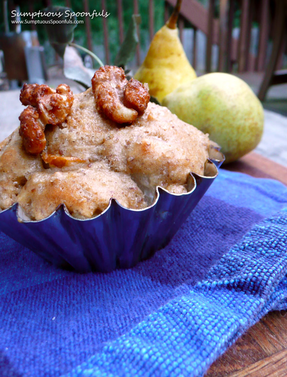 Walnut Whole Wheat Pear Chai Muffins ~ Sumptuous Spoonfuls #muffin #recipe