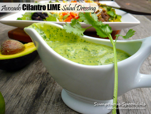 Avocado Cilantro Lime Salad Dressing ~ Sumptuous Spoonfuls #salad #dressing #recipe