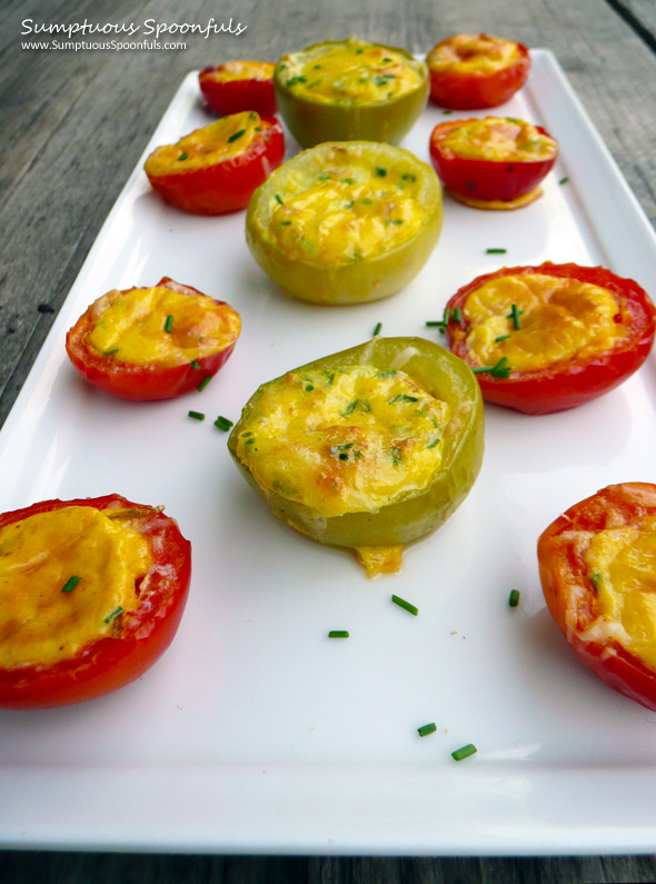 Bacon Asiago Quiche Tomato Cups ~ Sumptuous Spoonfuls #appetizer #recipe