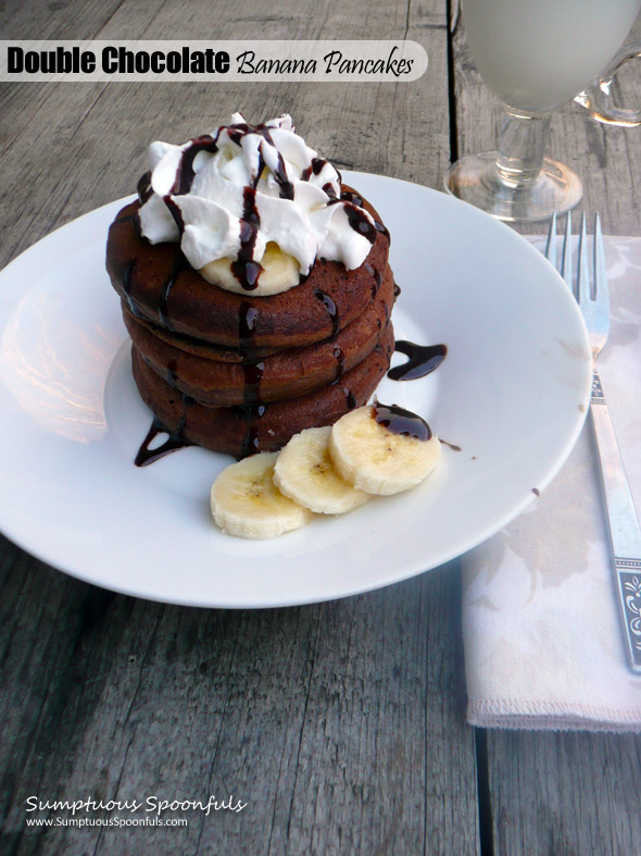 Double Chocolate Banana Pancakes ~ Sumptuous Spoonfuls #chocolate #breakfast #recipe