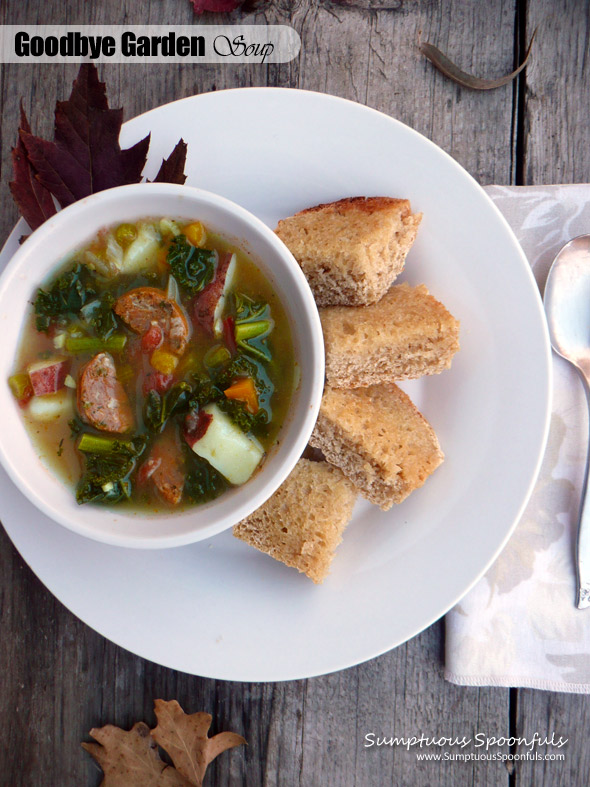 Goodbye Garden Soup with Sausage ~ Sumptuous Spoonfuls #soup #recipe