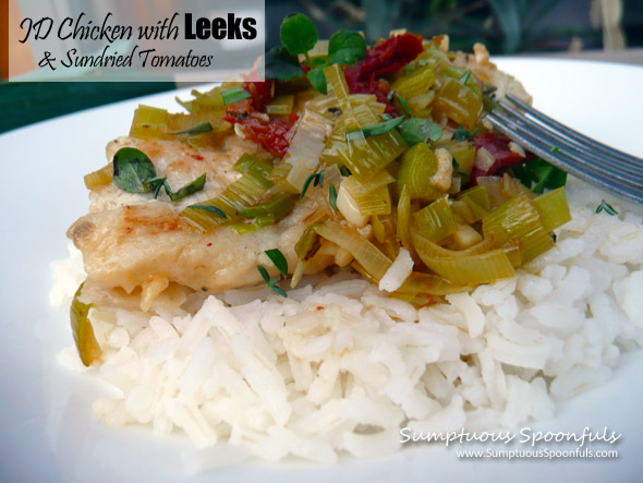 Jack Daniels Chicken with Leeks & Sundried Tomatoes ~ Sumptuous Spoonfuls #chicken #recipe