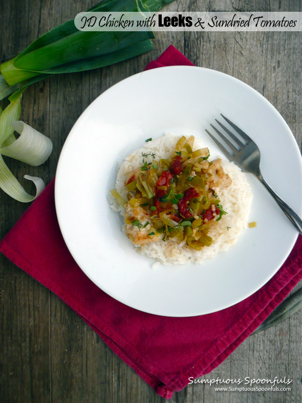 Jack Daniels Chicken with Leeks & Sundried Tomatoes ~ Sumptuous Spoonfuls #chicken #recipe