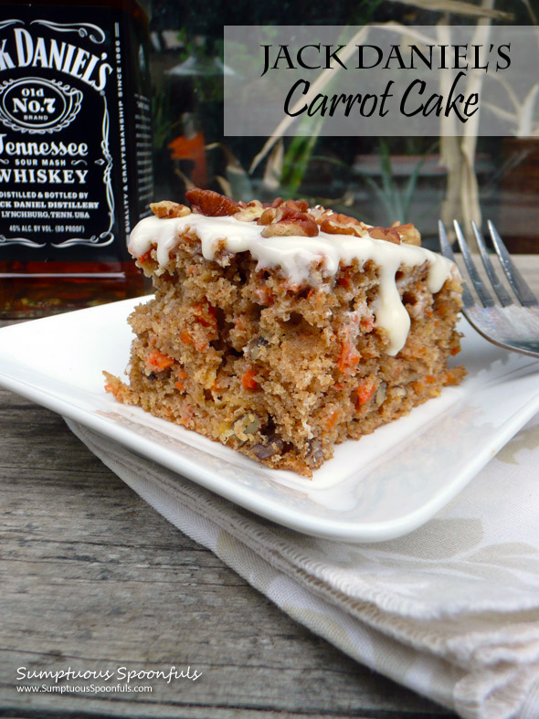 Jack Daniel's Carrot Cake with Heavenly Frosting ~ Sumptuous Spoonfuls #cake #recipe