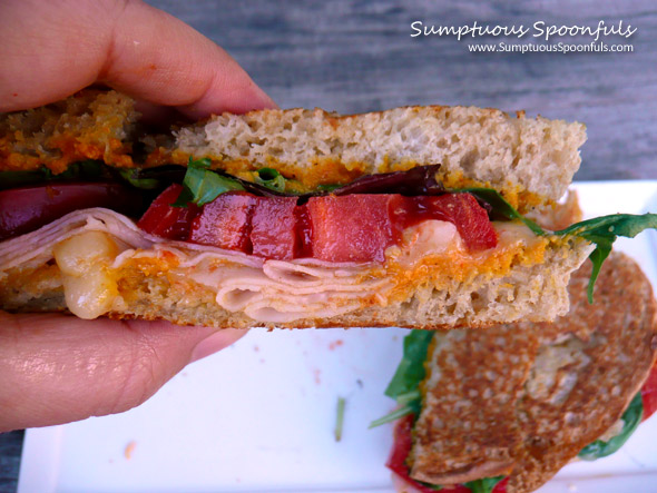 Turkey Tomato Roasted Red Pepper Sandwich with Havarti Cheese ~ Sumptuous Spoonfuls #sandwich #recipe