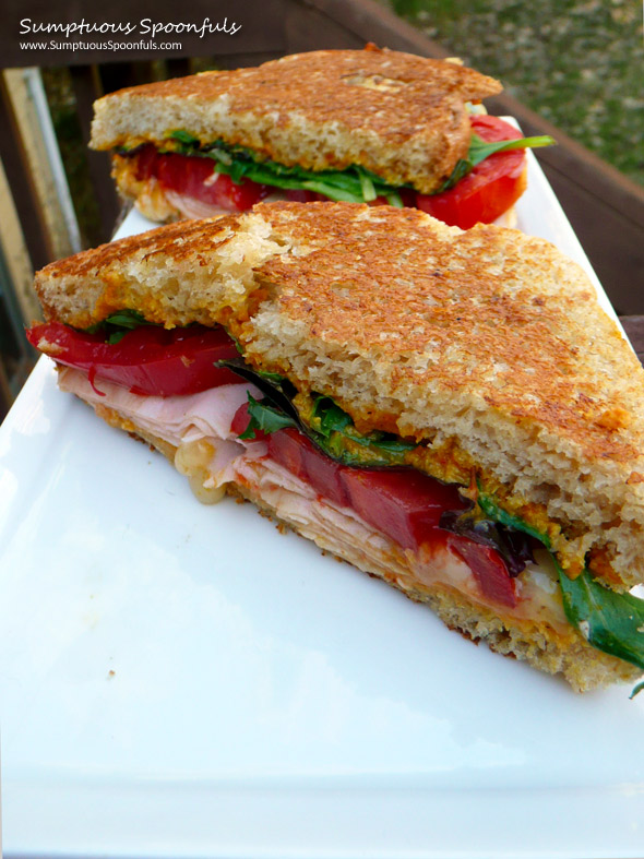 Turkey Tomato Roasted Red Pepper Sandwich with Havarti Cheese ~ Sumptuous Spoonfuls #sandwich #recipe