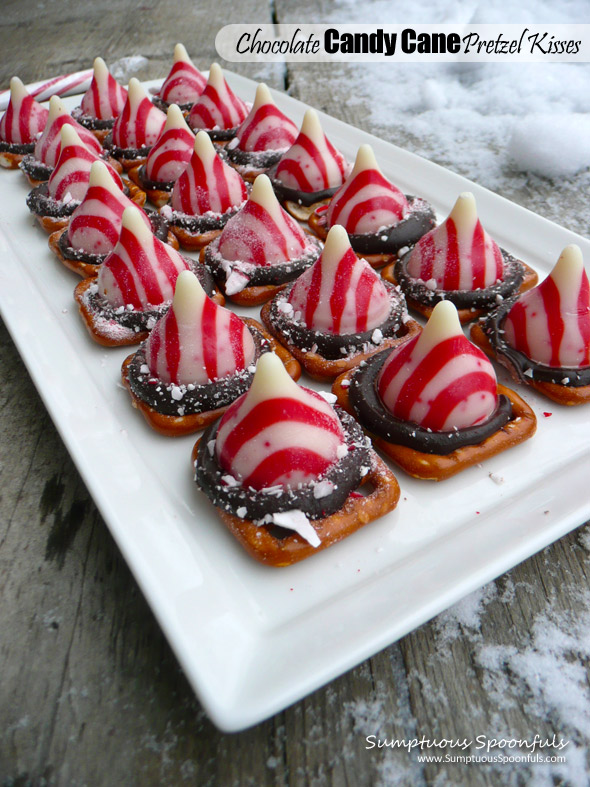 Chocolate Candy Cane Pretzel Kisses ~ Sumptuous Spoonfuls #easy #holiday #recipe
