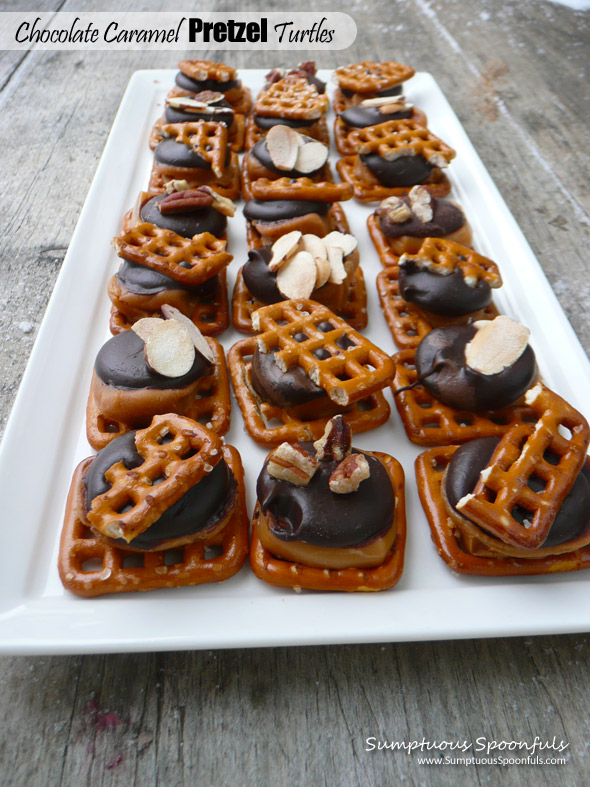 Chocolate Caramel Pretzel Turtles ~ Sumptuous Spoonfuls #easy #holiday #recipe