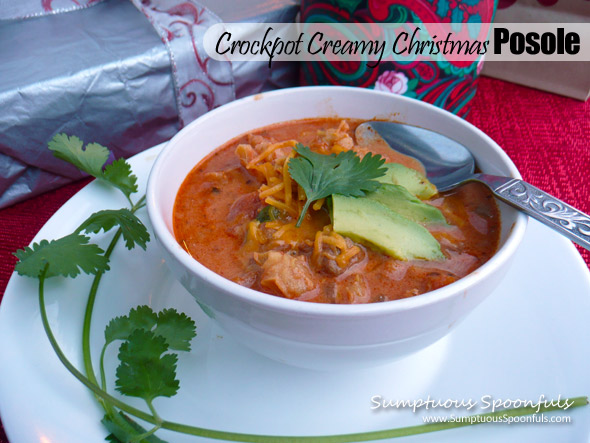 Crockpot Creamy Christmas Posole ~ Sumptuous Spoonfuls #posole #soup #recipe