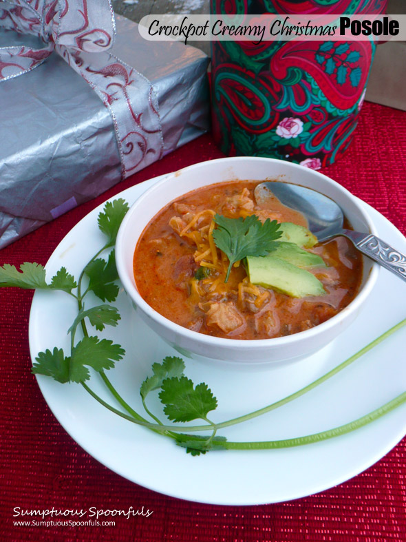 Crockpot Creamy Christmas Posole ~ Sumptuous Spoonfuls #posole #soup #recipe