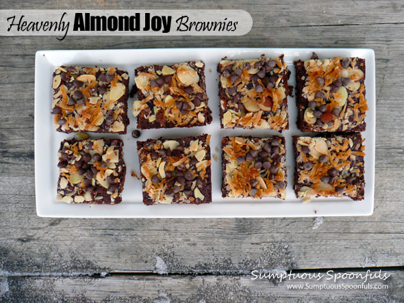 Heavenly Almond Joy Brownies ~ Sumptuous Spoonfuls #decadent #brownie #recipe