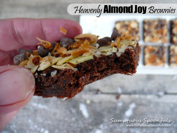 Heavenly Almond Joy Brownies ~ Sumptuous Spoonfuls #decadent #brownie #recipe