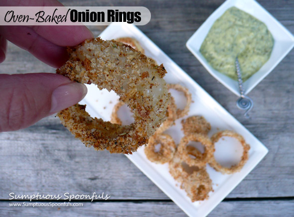 Oven Baked Onion Rings ~ Sumptuous Spoonfuls #healthy #snack #recipe