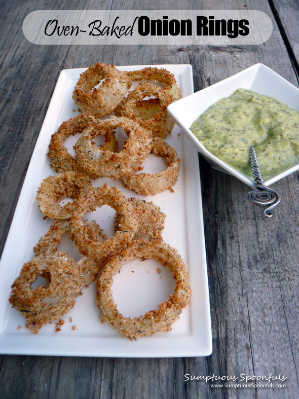Oven Baked Onion Rings ~ Sumptuous Spoonfuls #healthy #snack #recipe