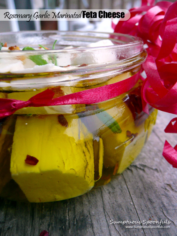 Rosemary Garlic Marinated Feta Cheese ~ the perfect #homemade #holiday #gift