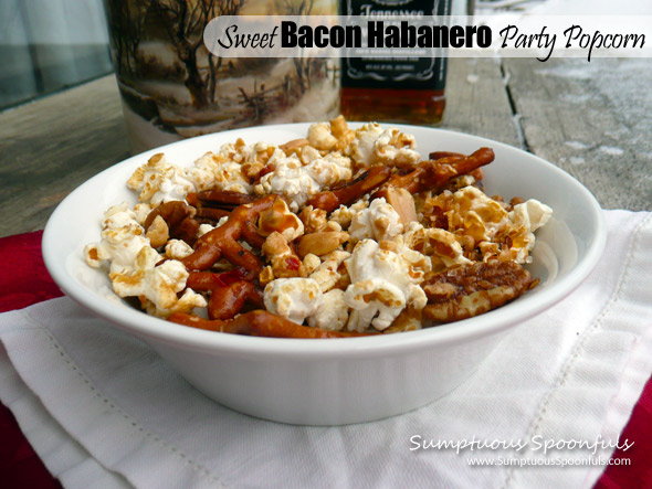 Sweet Bacon Habanero Party Popcorn ~ it's hot, spicy, sweet, salty, smoky, crunchy good.