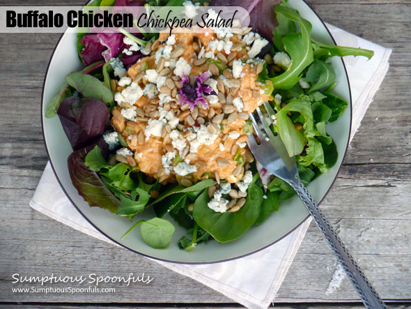 Buffalo Chicken Chickpea Salad ~ Sumptuous Spoonfuls #spicy #salad #recipe