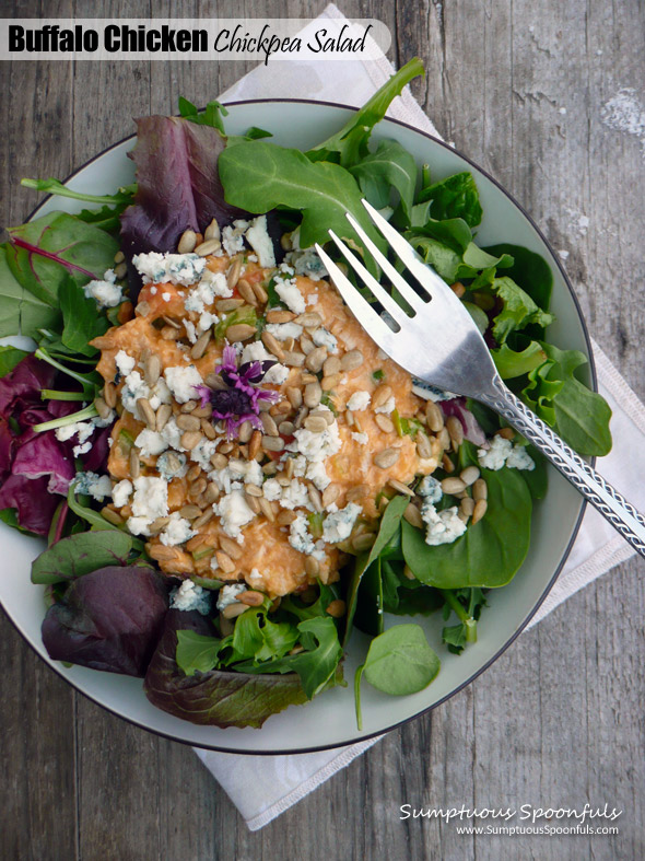 Buffalo Chicken Chickpea Salad ~ Sumptuous Spoonfuls #spicy #salad #recipe