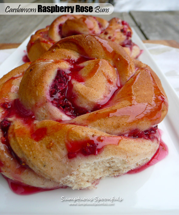 Cardamom Raspberry Rose Buns ~ Sumptuous Spoonfuls #sweet #bread #recipe