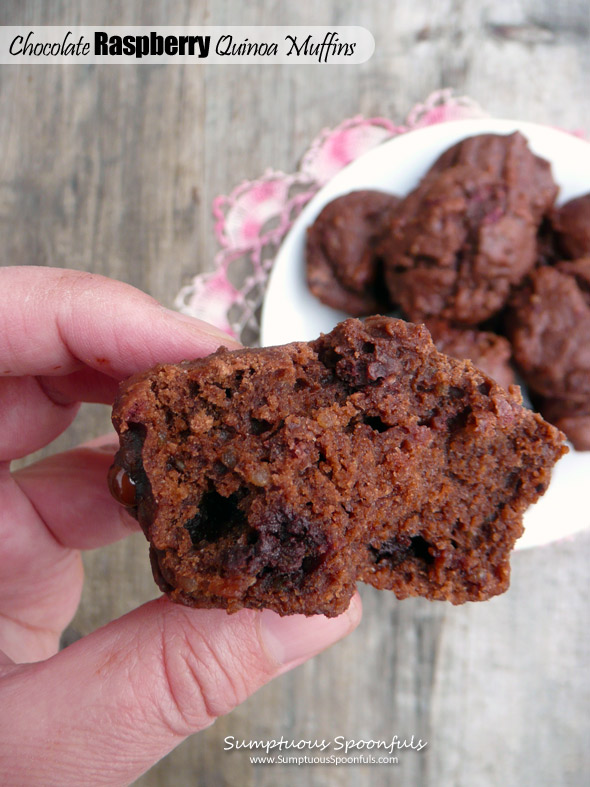 Double Chocolate Raspberry Quinoa Muffins ~ Sumptuous Spoonfuls #quinoa #recipe