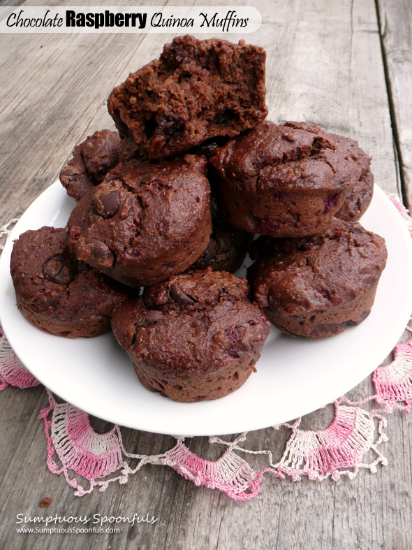 Double Chocolate Raspberry Quinoa Muffins ~ Sumptuous Spoonfuls #quinoa #recipe