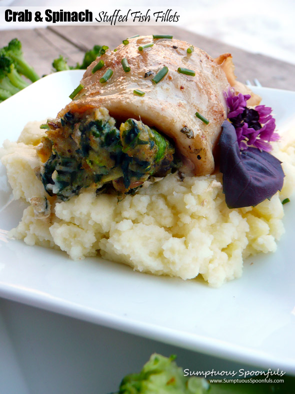 Crab & Spinach Stuffed Fish Fillets ~ Sumptuous Spoonfuls #easy #gourmet #dinner #recipe