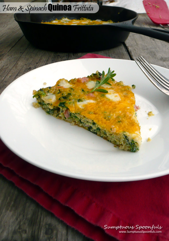 Ham & Spinach Skillet Quinoa Frittata ~ Sumptuous Spoonfuls #easy #egg #recipe