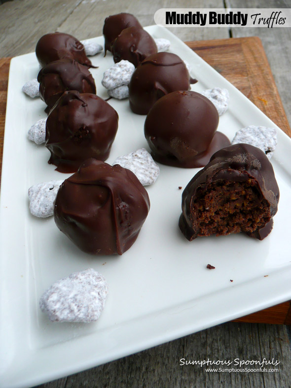 Muddy Buddy Truffles ~ Sumptuous Spoonfuls #puppy chow #truffles #recipe