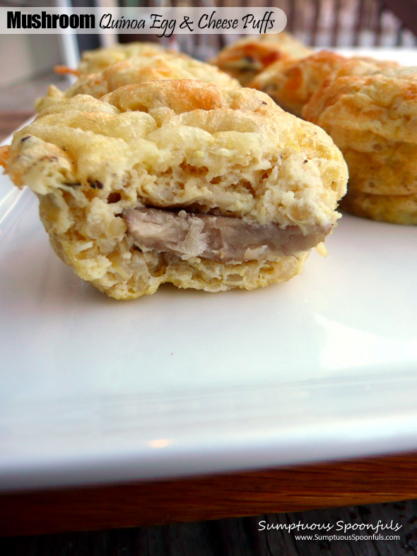 Mushroom Quinoa Egg & Cheese Puffs ~ Sumptuous Spoonfuls #appetizer #recipe