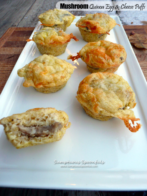 Mushroom Quinoa Egg & Cheese Puffs ~ Sumptuous Spoonfuls #appetizer #recipe