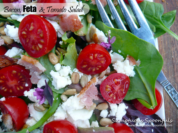 Bacon Feta & Tomato Salad ~ Sumptuous Spoonfuls #salad #recipe