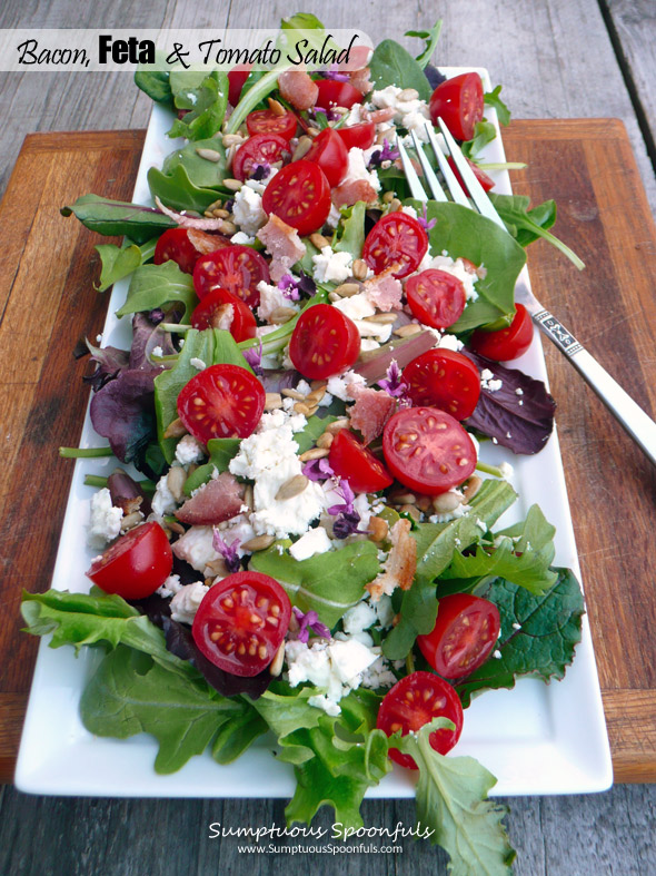 Bacon Feta & Tomato Salad ~ Sumptuous Spoonfuls #salad #recipe