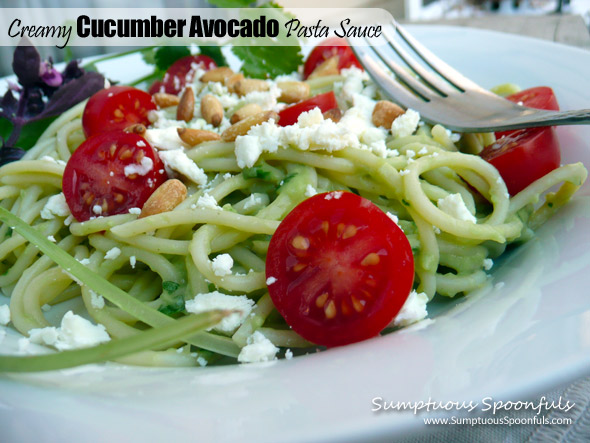 Creamy Cucumber Avocado Pasta Sauce ~ super simple sauce that tastes like summer! from Sumptuous Spoonfuls