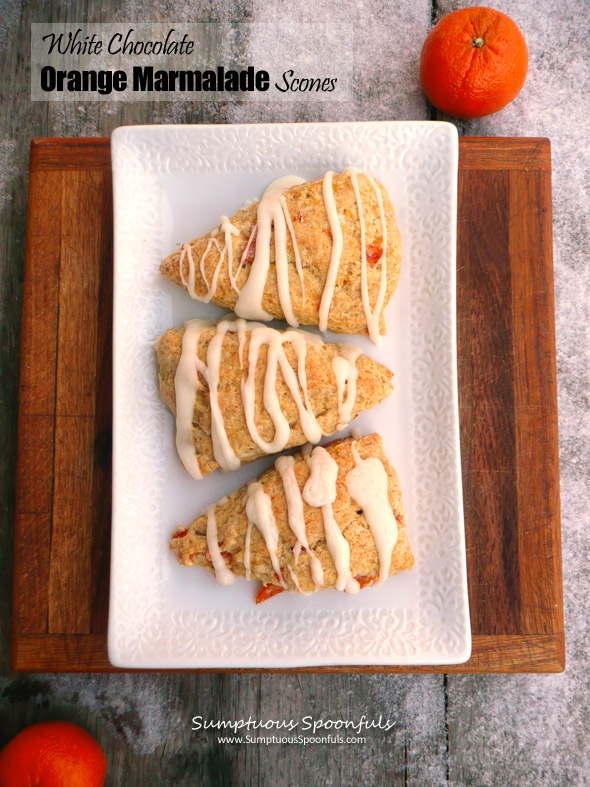 White Chocolate Orange Marmalade Scones ~ Sumptuous Spoonfuls #scones #recipe