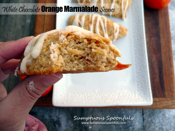 White Chocolate Orange Marmalade Scones ~ Sumptuous Spoonfuls #scones #recipe