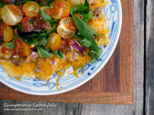 Beef & Black Bean Salad Nachos ~ Sumptuous Spoonfuls #appetizer #recipe