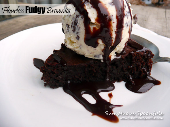 Flourless Fudgy Brownies ~ Sumptuous Spoonfuls #decadent #glutenfree #brownie #recipe