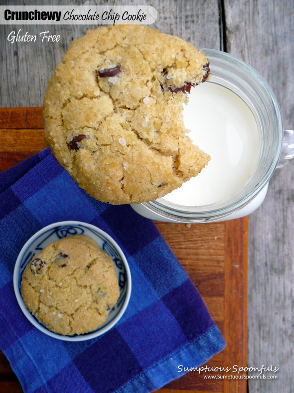 Gluten Free Crunchewy Chocolate Chip Cookies ~ Sumptuous Spoonfuls #glutenfree #cookie #recipe