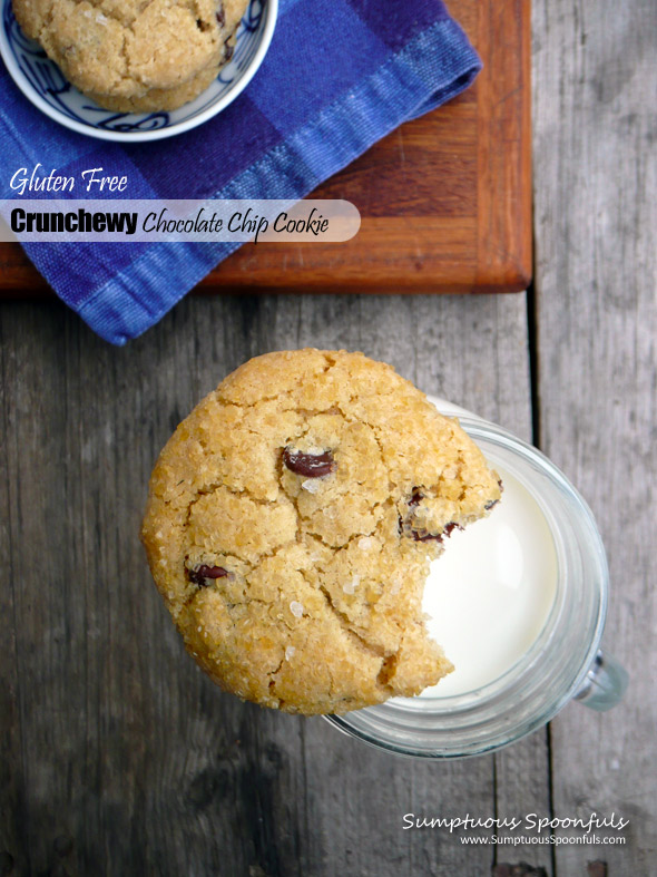 Gluten Free Crunchewy Chocolate Chip Cookies ~ Sumptuous Spoonfuls #glutenfree #cookie #recipe